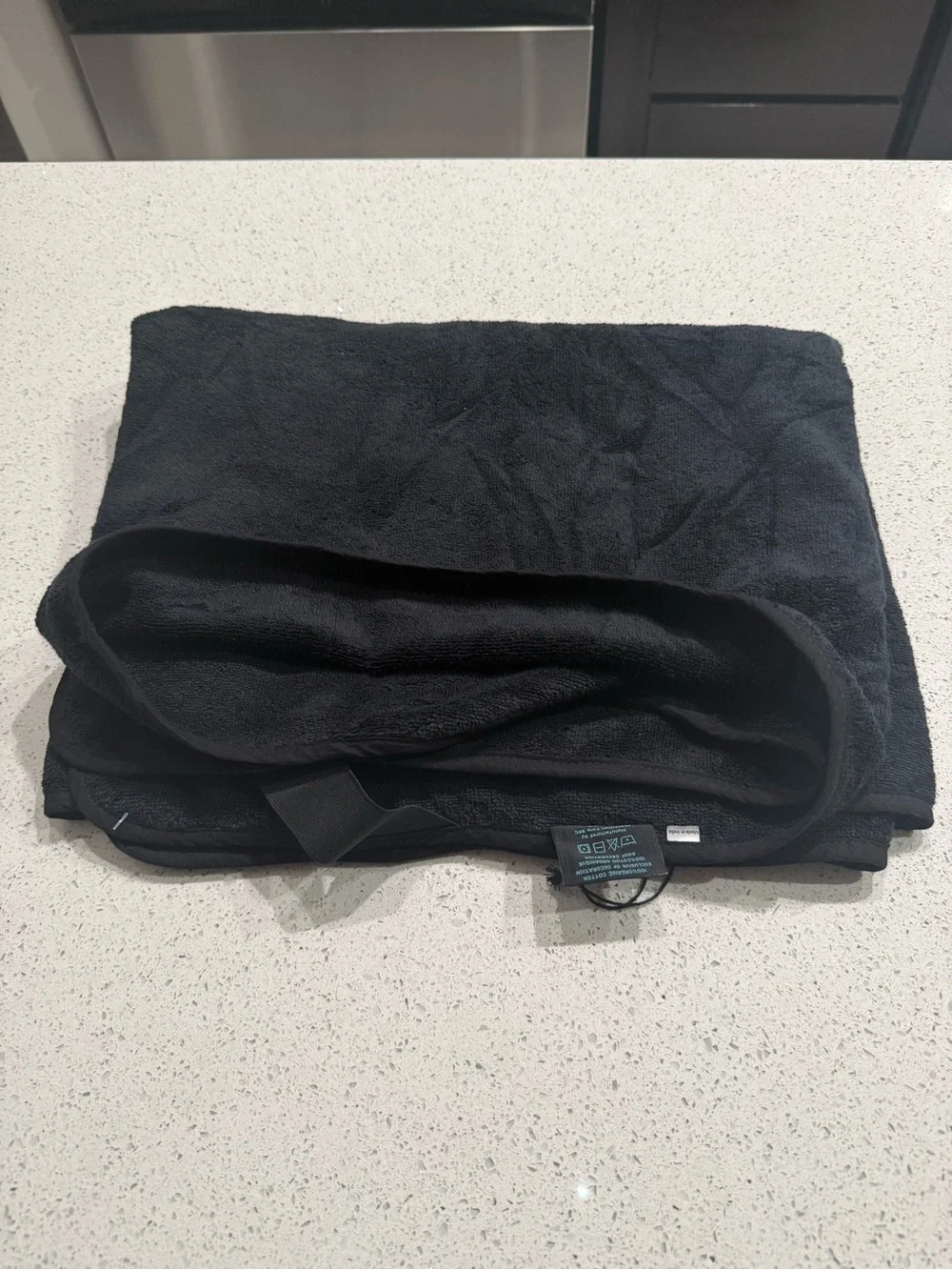 HIGHER DOSE Embroidered Black Bath Towel with Teal Logo